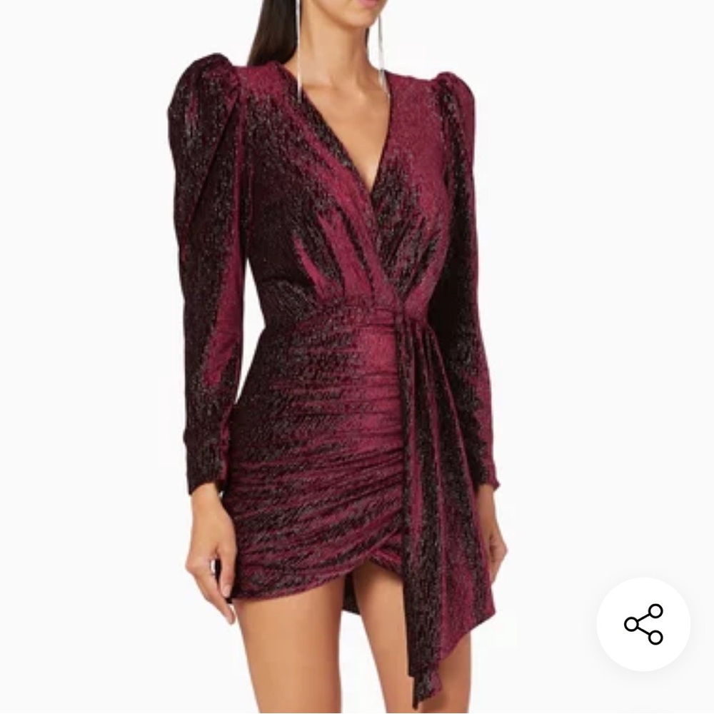 Lavish Alice Metallic Burgundy Wrap Mini Dress